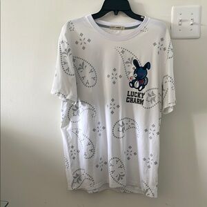 Lucky Charm White Graphic T-Shirt with Blue and Black Design slim fit